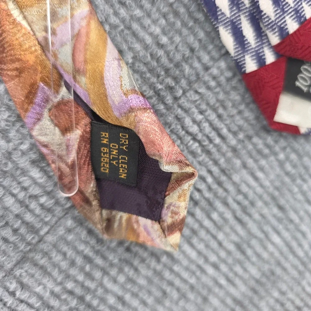 Oscar de la Renta & Hart Schaffner Marx Silk Tie Lot Red Blue Gold Abstract 2pc
